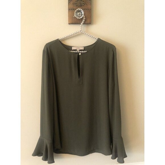 LOFT Womens Size Small Green Long Sleeve Blouse Bell Sleeve - Picture 1 of 6
